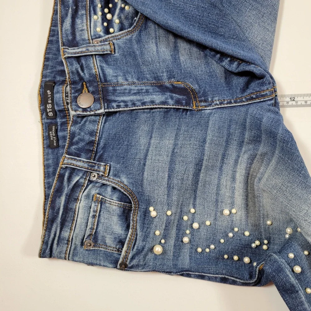 STS Blue Piper Ankle Skinny Jeans Womens 27 Blue Excellent Distressed Pearl Gem‎